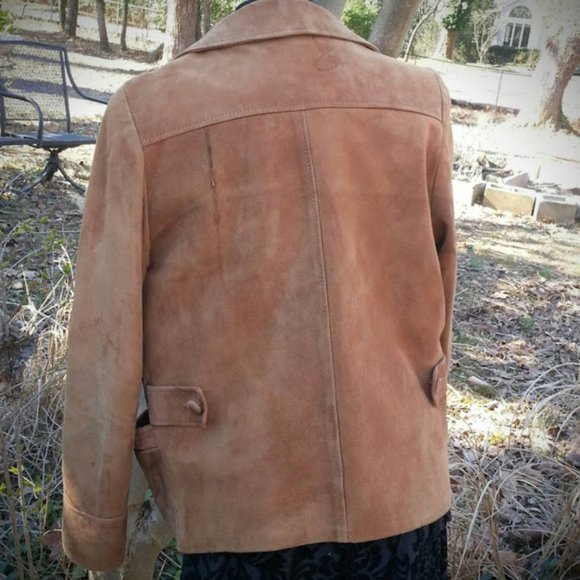 Vintage light brown distressed soft suede jacket 2 LG front patch pockets - Picture 3 of 8